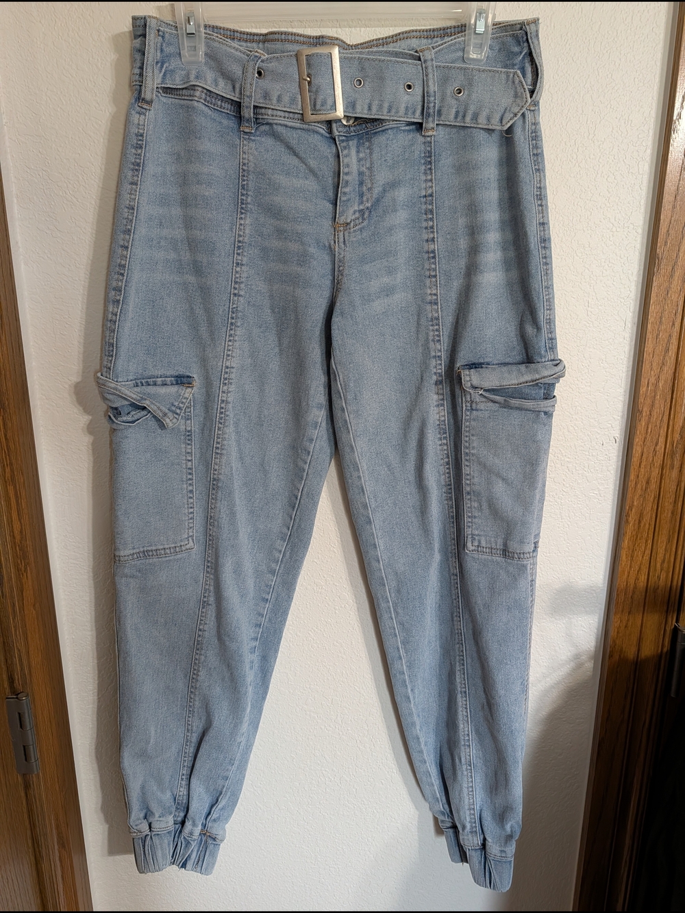 Almost Famous Light Blue Cargo Ankle Jeans with Belt